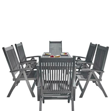 VIFAH Renaissance Outdoor Patio Hand-scraped Wood 7-piece Dining Set with Reclining Chairs V1297SET26